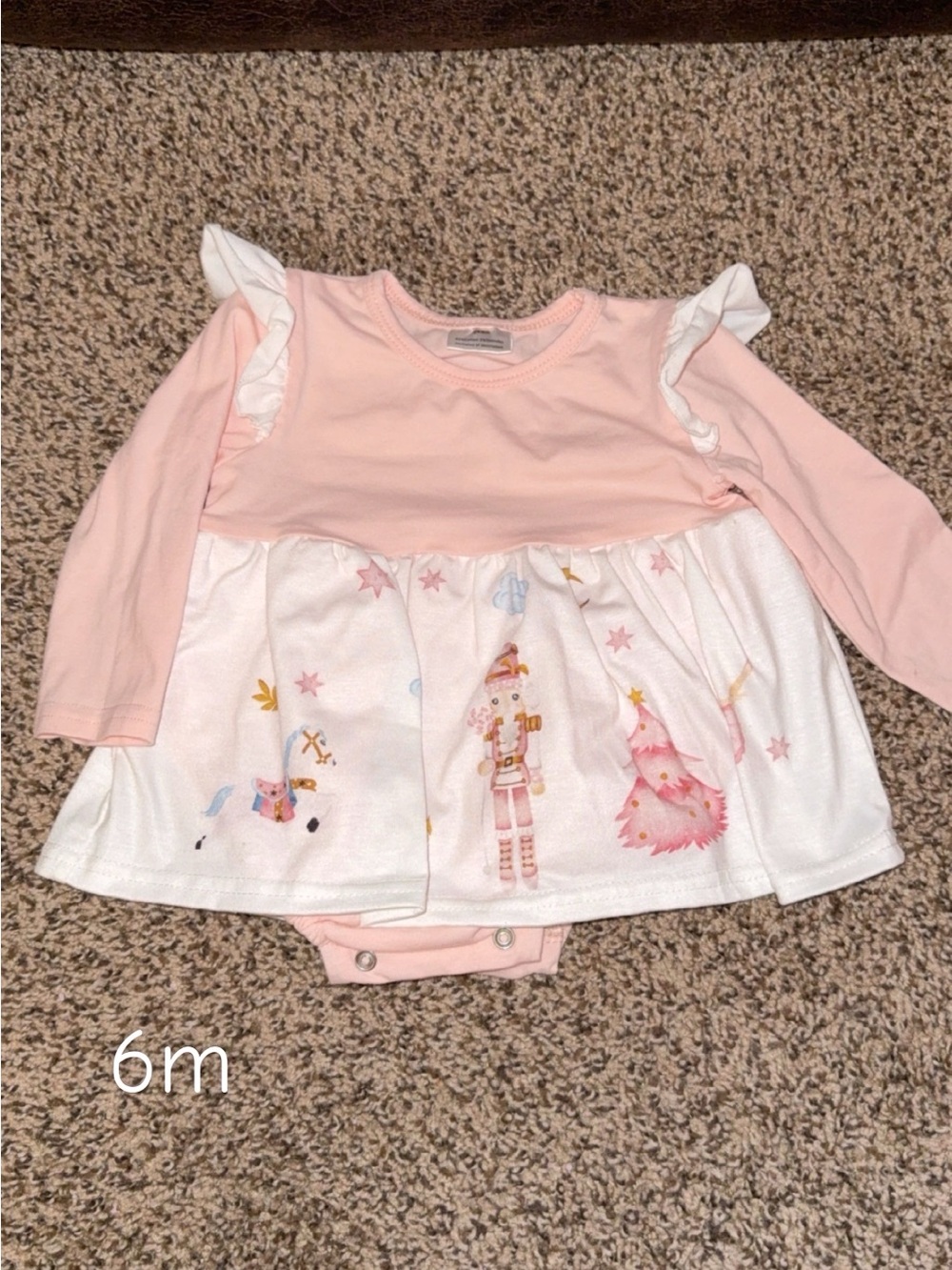 Pink Long-Sleeve Nutcracker Print One-Piece Bodysuit for Baby
